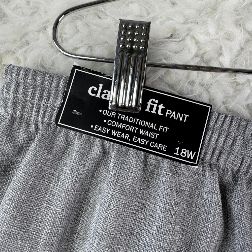 Alfred Dunner Pants Womens 18W Gray Straight Twill Pull On Elastic Waist Pockets